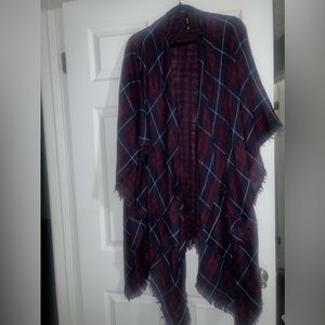 plaid fringe ruana - one size